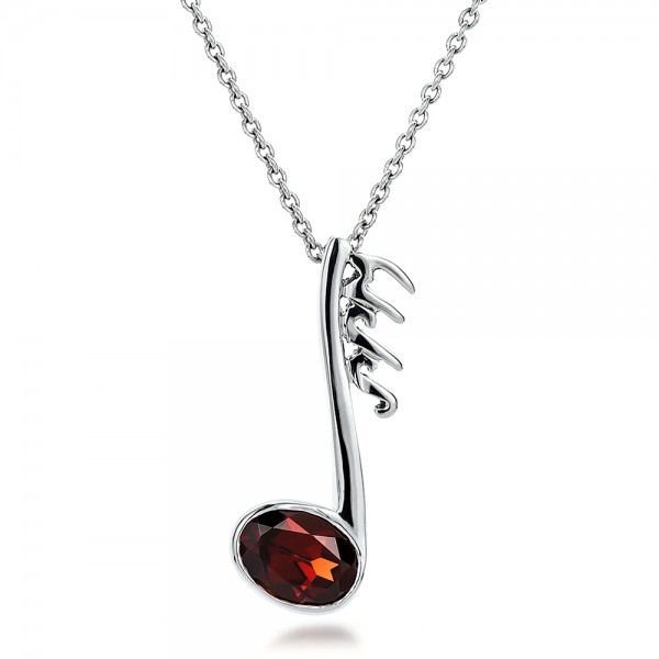 Custom Musical Note And Garnet Pendant - Three-Quarter View -  100697