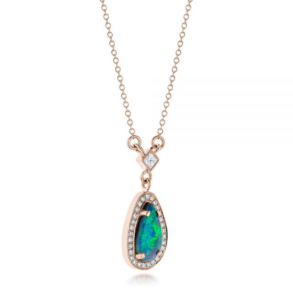 18k Rose Gold 18k Rose Gold Custom Opal And Diamond Halo Pendant - Flat View -  102266