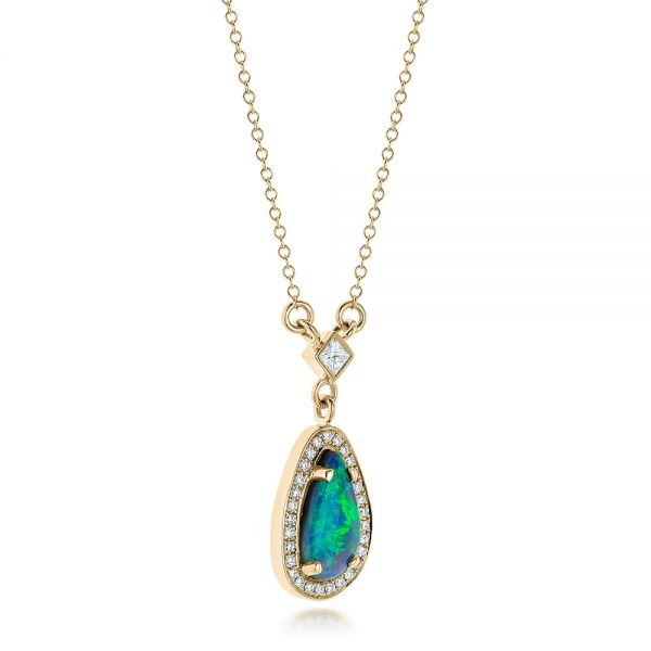 14k Yellow Gold 14k Yellow Gold Custom Opal And Diamond Halo Pendant - Flat View -  102266