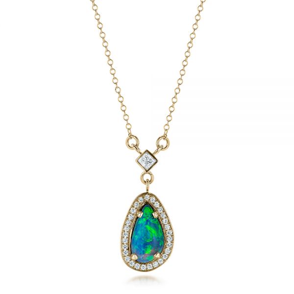 14k Yellow Gold 14k Yellow Gold Custom Opal And Diamond Halo Pendant - Three-Quarter View -  102266