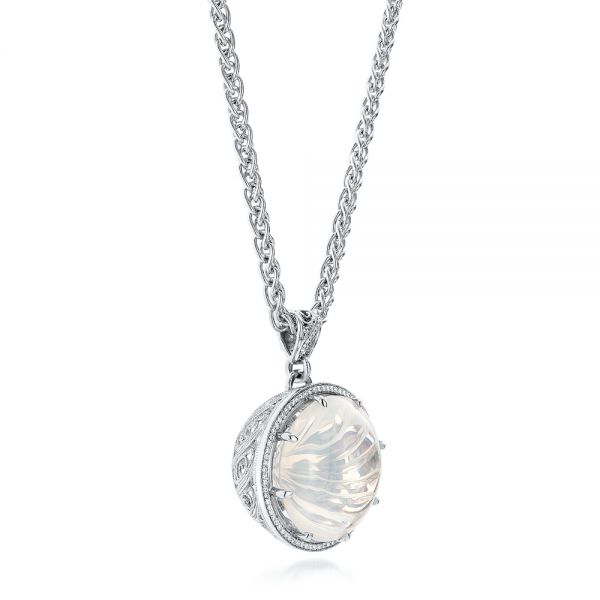 14k White Gold Custom Opal And Diamond Pendant - Flat View - 101166