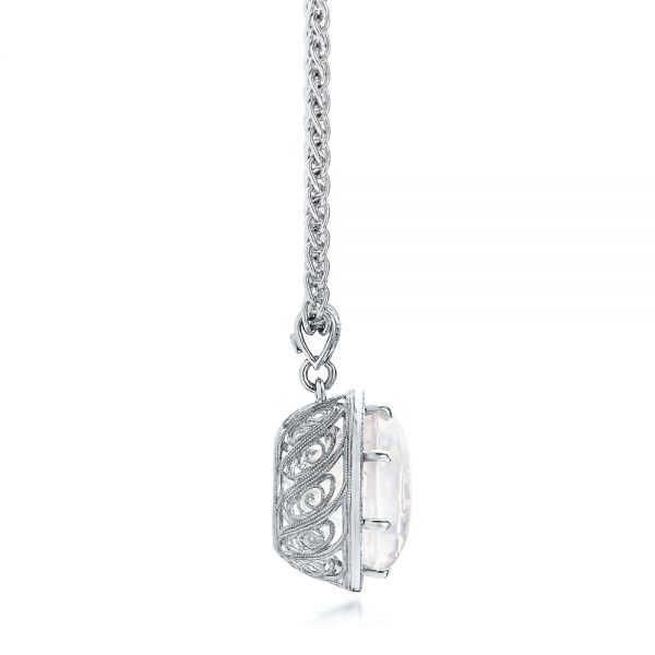 14k White Gold Custom Opal And Diamond Pendant - Side View - 101166