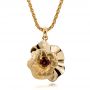 14k Yellow Gold Custom Organic Flower Red Garnet Pendant - Three-Quarter View -  100631 - Thumbnail