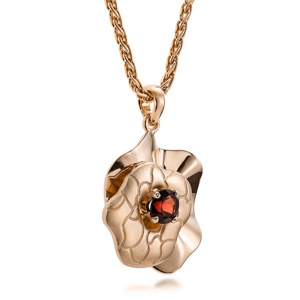 14k Rose Gold 14k Rose Gold Custom Organic Red Garnet Pendant - Flat View - 100631