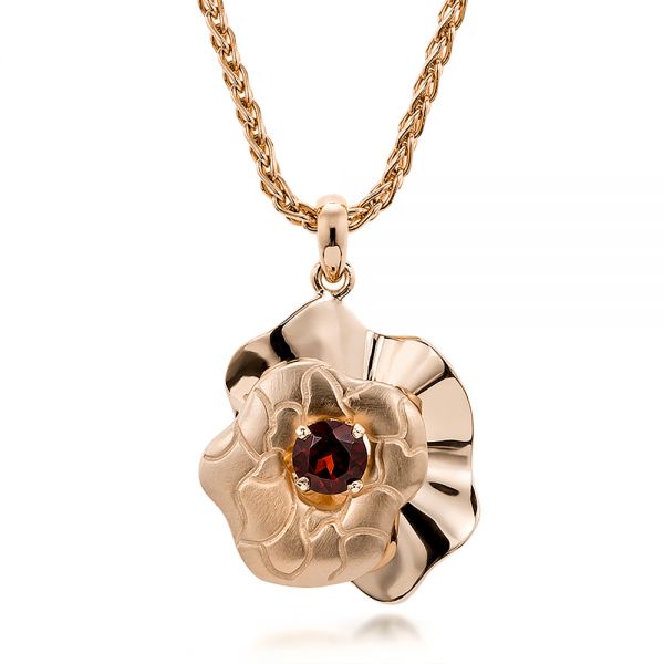 14k Rose Gold 14k Rose Gold Custom Organic Red Garnet Pendant - Three-Quarter View -  100631