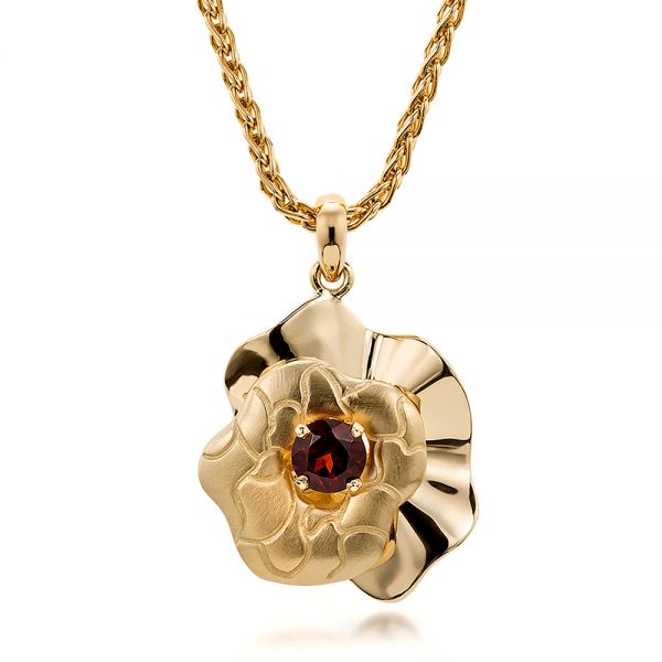 Custom Organic Yellow Gold and Red Garnet Pendant - Image