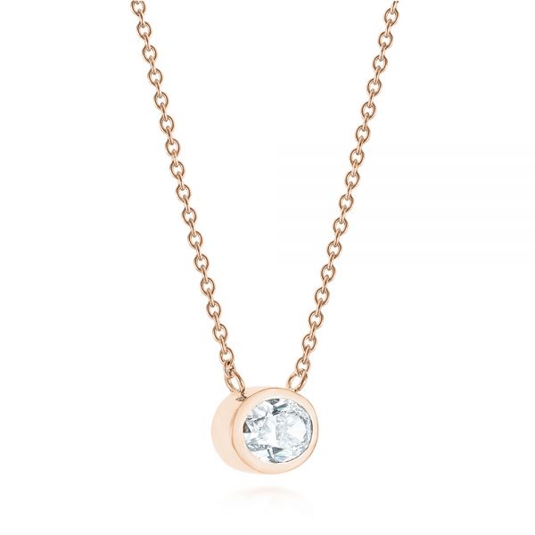 18k Rose Gold 18k Rose Gold Custom Oval Diamond Bezel Pendant - Flat View - 105099