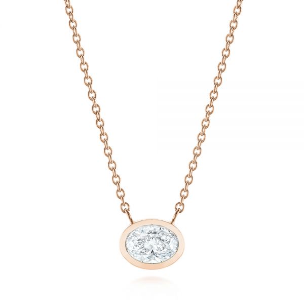 14k Rose Gold 14k Rose Gold Custom Oval Diamond Bezel Pendant - Three-Quarter View -  105099