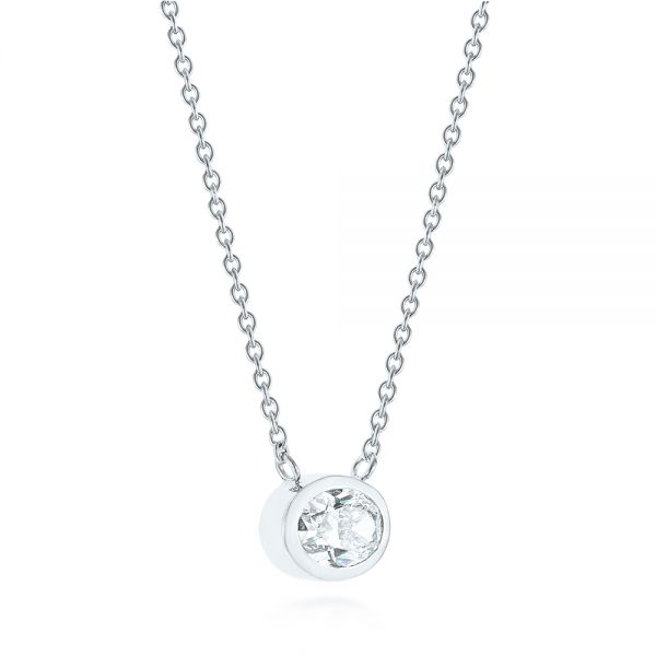 14k White Gold Custom Oval Diamond Bezel Pendant - Flat View - 105099
