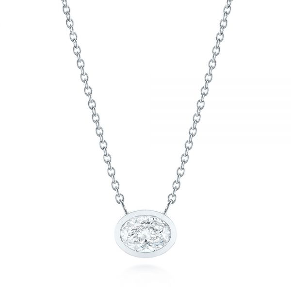  Platinum Platinum Custom Oval Diamond Bezel Pendant - Three-Quarter View -  105099