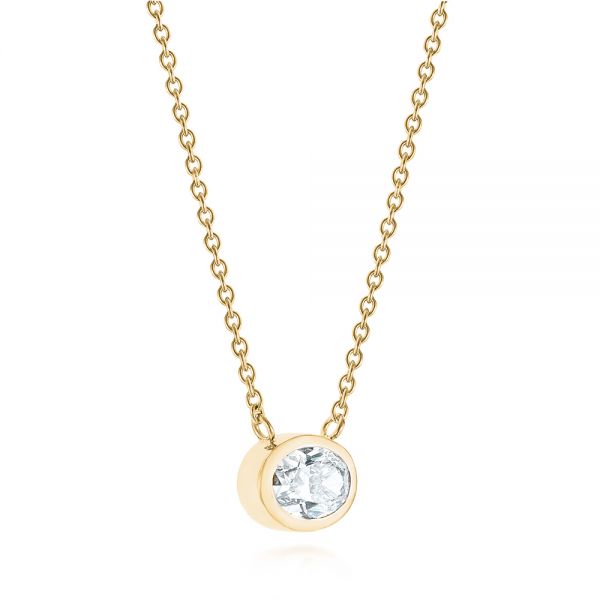 14k Yellow Gold 14k Yellow Gold Custom Oval Diamond Bezel Pendant - Flat View - 105099