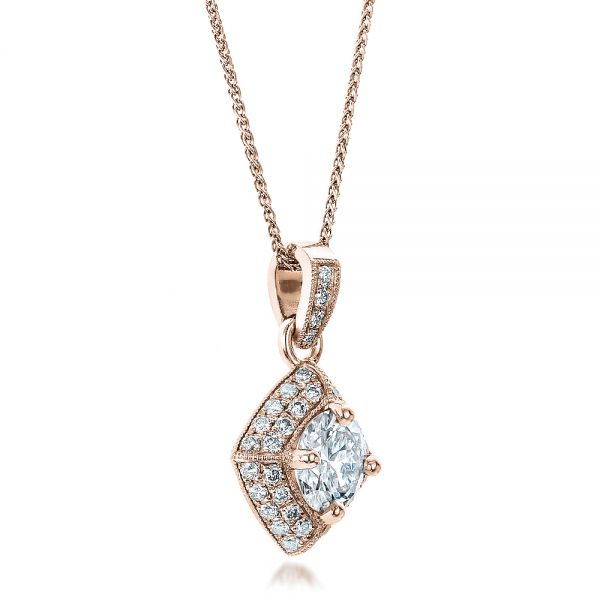 14k Rose Gold 14k Rose Gold Custom Pave Diamond Pendant - Flat View -  100820