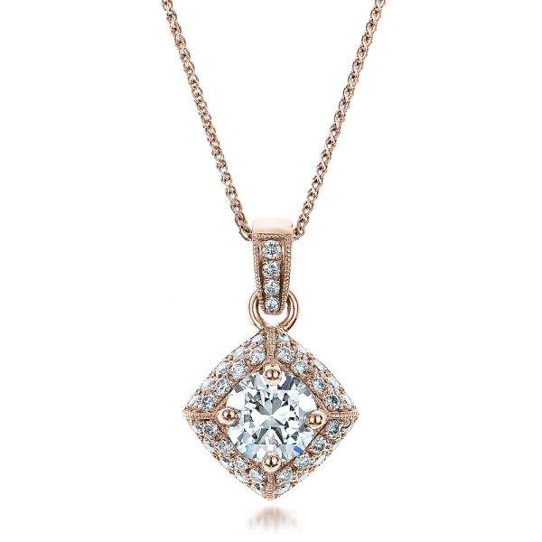 18k Rose Gold 18k Rose Gold Custom Pave Diamond Pendant - Three-Quarter View -  100820