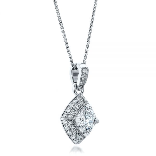 14k White Gold Custom Pave Diamond Pendant - Flat View -  100820