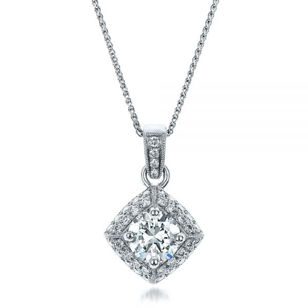 18k White Gold 18k White Gold Custom Pave Diamond Pendant - Three-Quarter View -  100820