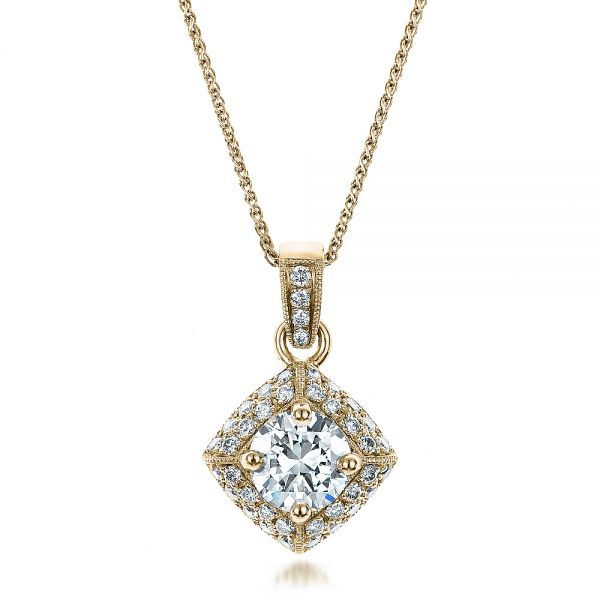 14k Yellow Gold 14k Yellow Gold Custom Pave Diamond Pendant - Three-Quarter View -  100820