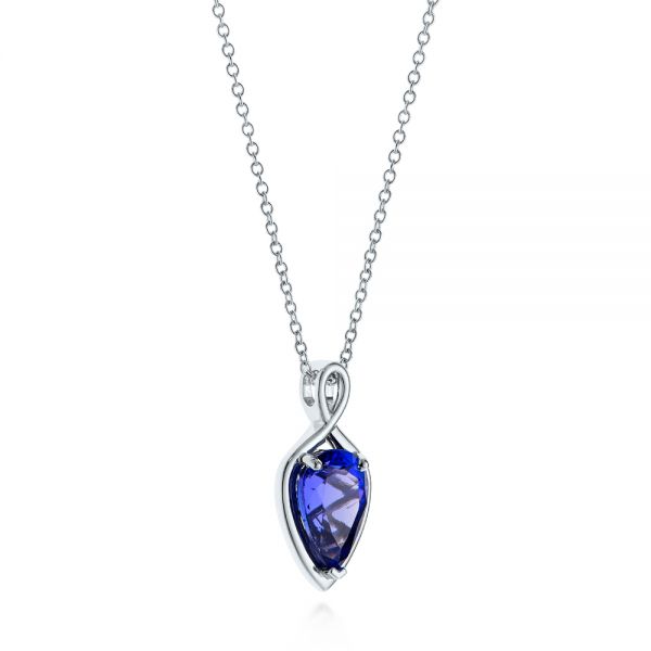 14k White Gold Custom Pear Tanzanite Pendant - Flat View - 105117