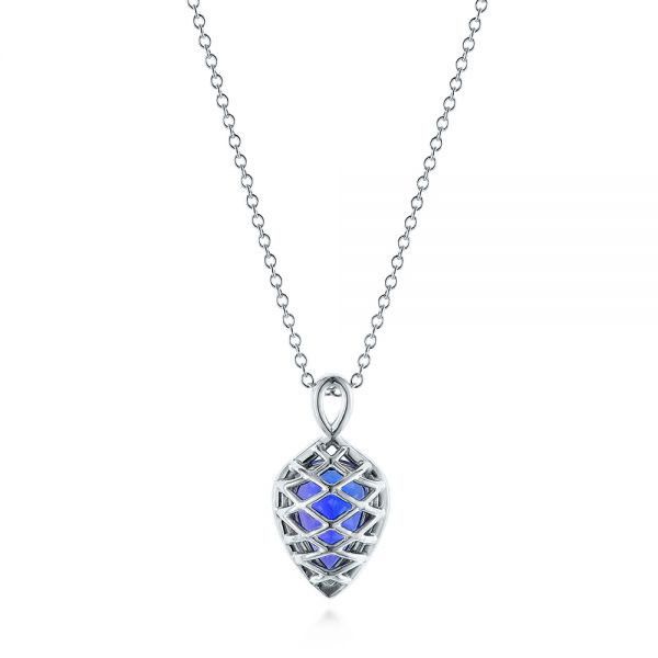 14k White Gold Custom Pear Tanzanite Pendant - Top View -  105117