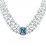 18k White Gold Custom Pearl Aquamarine Blue Sapphire And Diamond Necklace - Three-Quarter View -  103384 - Thumbnail