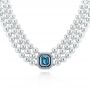 14k White Gold 14k White Gold Custom Pearl Aquamarine Blue Sapphire And Diamond Necklace - Three-Quarter View -  103384 - Thumbnail