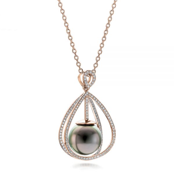 18k Rose Gold 18k Rose Gold Custom Pearl And Diamond Pendant - Flat View -  101158