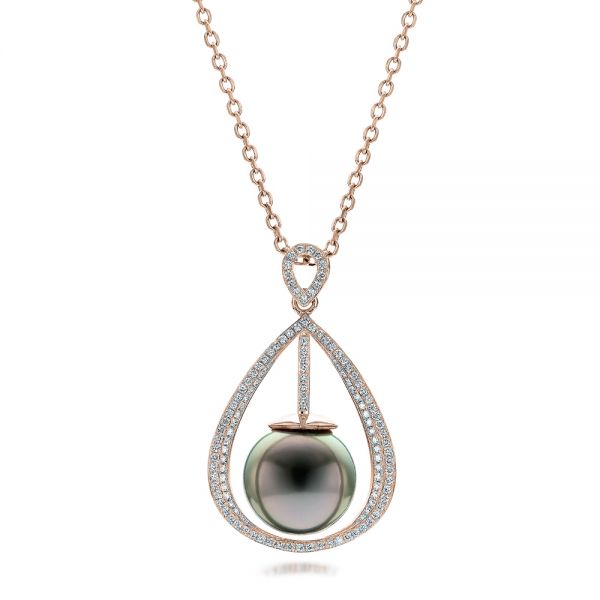 18k Rose Gold 18k Rose Gold Custom Pearl And Diamond Pendant - Three-Quarter View -  101158