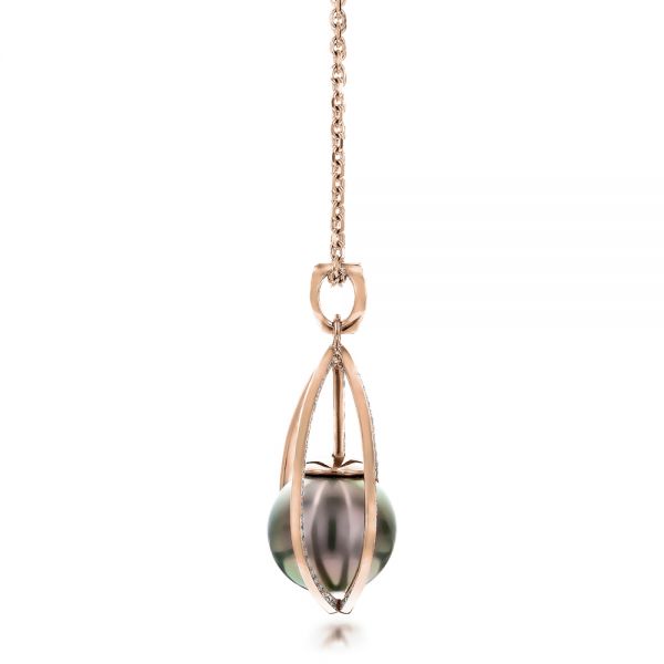 18k Rose Gold 18k Rose Gold Custom Pearl And Diamond Pendant - Side View - 101158