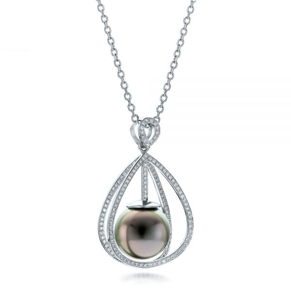 Platinum Custom Pearl And Diamond Pendant - Flat View - 101158