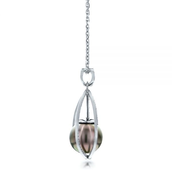 Platinum Custom Pearl And Diamond Pendant - Side View - 101158