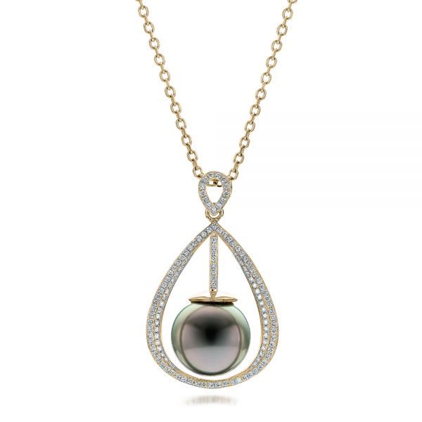 14k Yellow Gold 14k Yellow Gold Custom Pearl And Diamond Pendant - Three-Quarter View -  101158