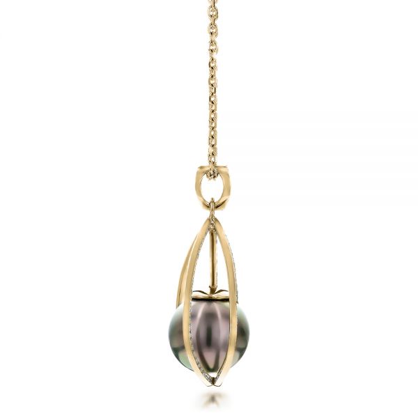18k Yellow Gold 18k Yellow Gold Custom Pearl And Diamond Pendant - Side View - 101158