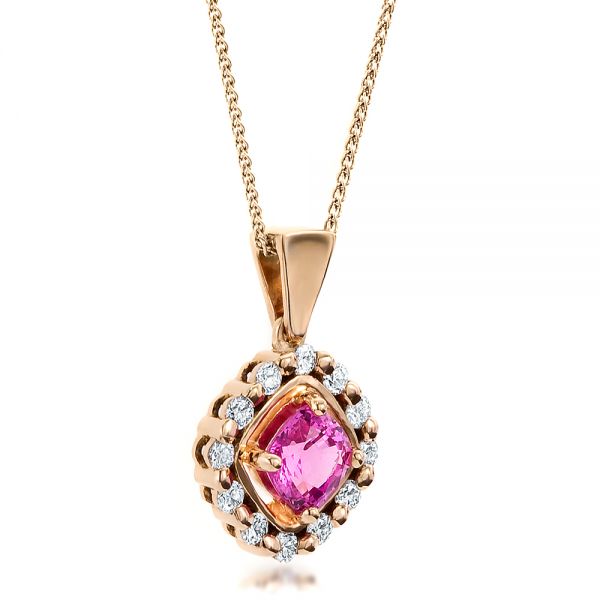 18k Rose Gold Custom Pink Sapphire Pendant - Flat View -  100164 - Thumbnail