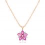 14k Rose Gold 14k Rose Gold Custom Pink Sapphire And Diamond Flower Pendant - Three-Quarter View -  102732 - Thumbnail