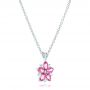 18k White Gold 18k White Gold Custom Pink Sapphire And Diamond Flower Pendant - Flat View -  102732 - Thumbnail