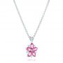 14k White Gold 14k White Gold Custom Pink Sapphire And Diamond Flower Pendant - Flat View -  102732 - Thumbnail