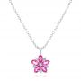 14k White Gold 14k White Gold Custom Pink Sapphire And Diamond Flower Pendant - Three-Quarter View -  102732 - Thumbnail