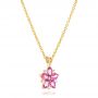 18k Yellow Gold Custom Pink Sapphire And Diamond Flower Pendant - Flat View -  102732 - Thumbnail