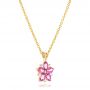 14k Yellow Gold 14k Yellow Gold Custom Pink Sapphire And Diamond Flower Pendant - Flat View -  102732 - Thumbnail