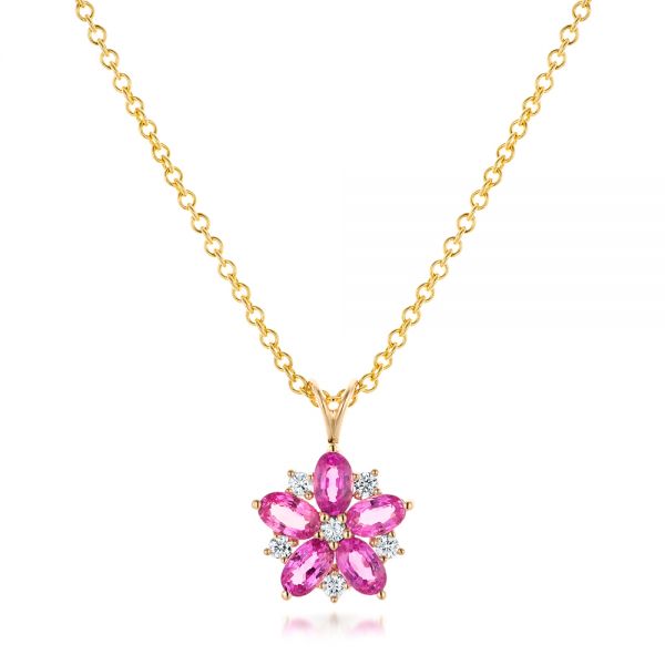 Custom Pink Sapphire and Diamond Flower Pendant - Image