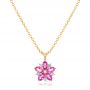 18k Yellow Gold Custom Pink Sapphire And Diamond Flower Pendant - Three-Quarter View -  102732 - Thumbnail