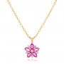 18k Yellow Gold Custom Pink Sapphire And Diamond Flower Pendant - Three-Quarter View -  102732 - Thumbnail