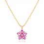 14k Yellow Gold 14k Yellow Gold Custom Pink Sapphire And Diamond Flower Pendant - Three-Quarter View -  102732 - Thumbnail