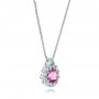 14k White Gold Custom Pink Sapphire And Diamond Halo Pendant - Flat View -  101245 - Thumbnail