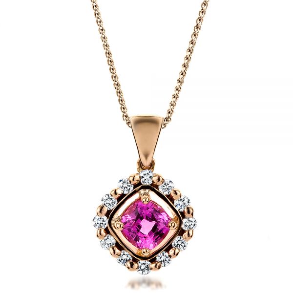 18k Rose Gold Custom Pink Sapphire Pendant - Three-Quarter View -  100164