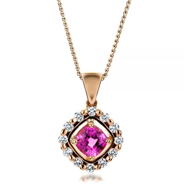 18k Rose Gold Custom Pink Sapphire Pendant - Three-Quarter View - 100164