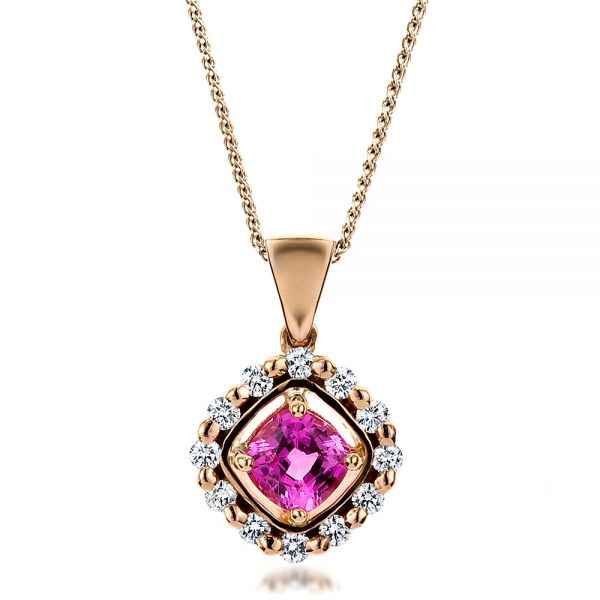 14k Rose Gold 14k Rose Gold Custom Pink Sapphire Pendant - Three-Quarter View -  100164