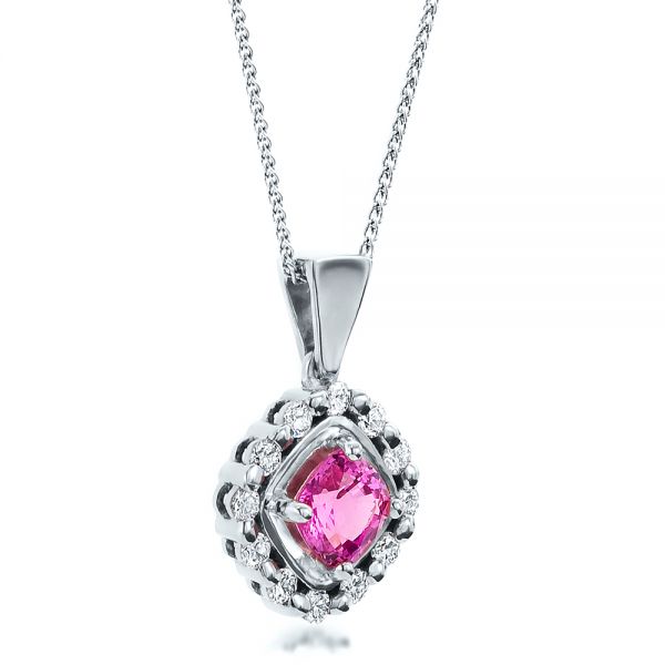 18k White Gold 18k White Gold Custom Pink Sapphire Pendant - Flat View -  100164