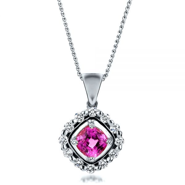 18k White Gold 18k White Gold Custom Pink Sapphire Pendant - Three-Quarter View -  100164