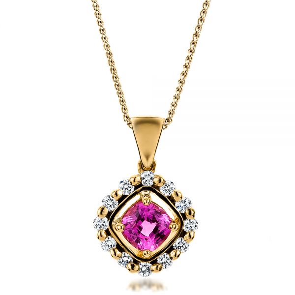 18k Yellow Gold 18k Yellow Gold Custom Pink Sapphire Pendant - Three-Quarter View -  100164