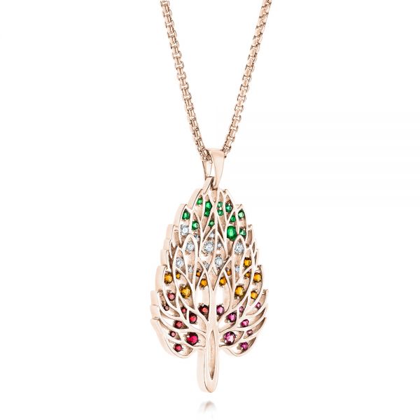 14k Rose Gold 14k Rose Gold Custom Pink Tourmaline Ruby Citrine Emerald And Diamond Pendant - Flat View -  103272